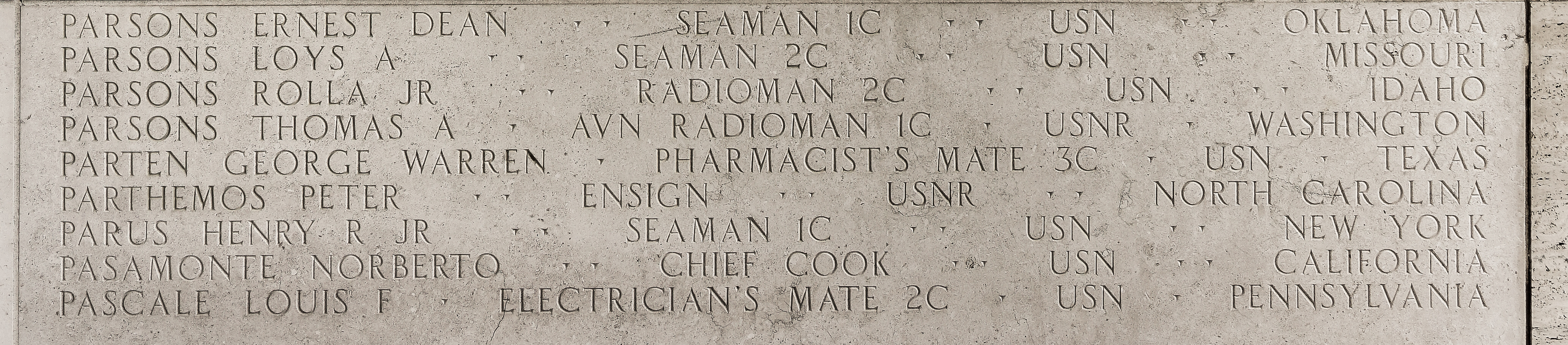 George Warren Parten, Pharmacist's Mate Third Class